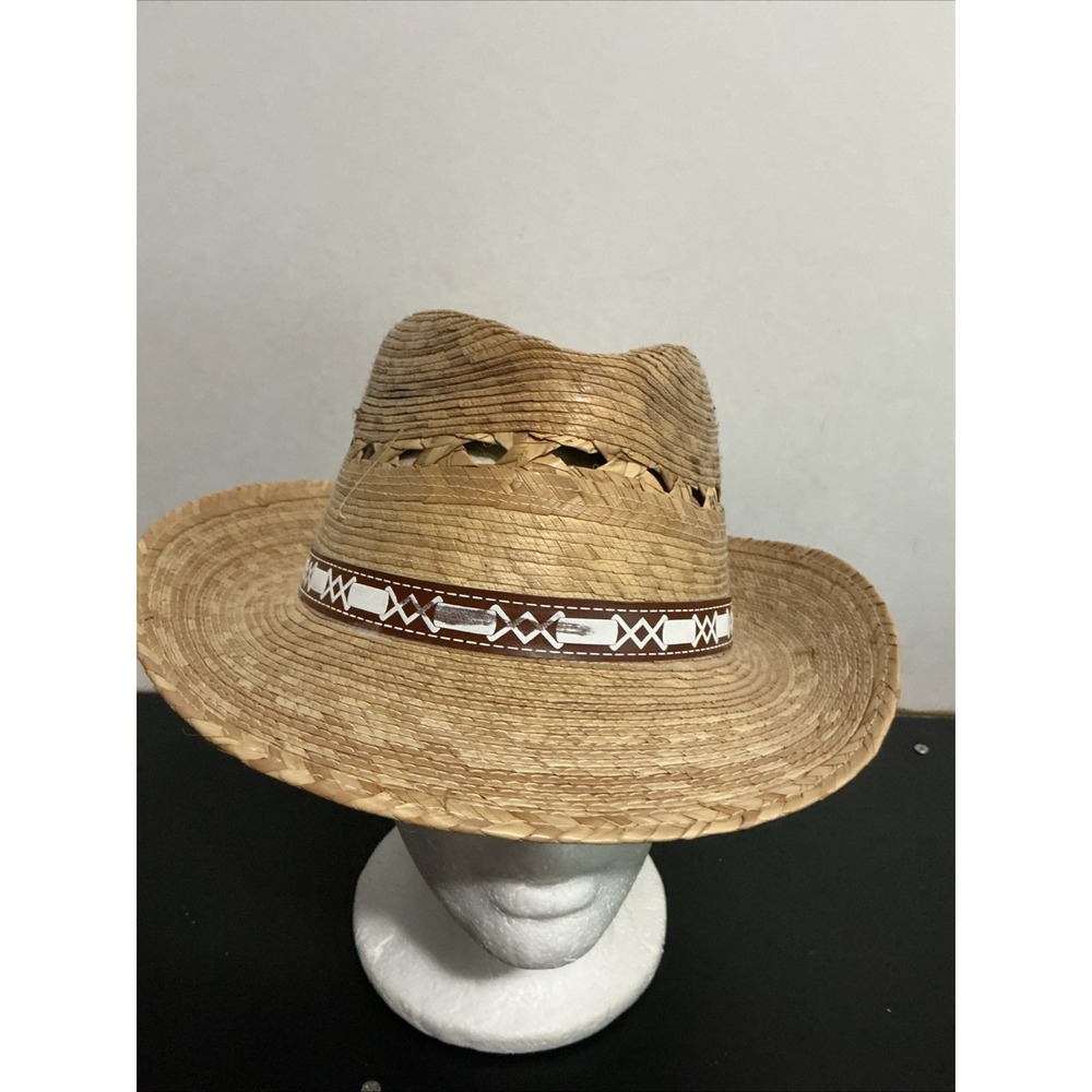 Gonzalez Made In Mexico Men's Medium Beige Trim Woven Straw Fedora Hat